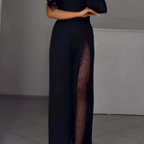 Eliška - Elegantné jednoramenná kombinéza s trblietavými detailmi