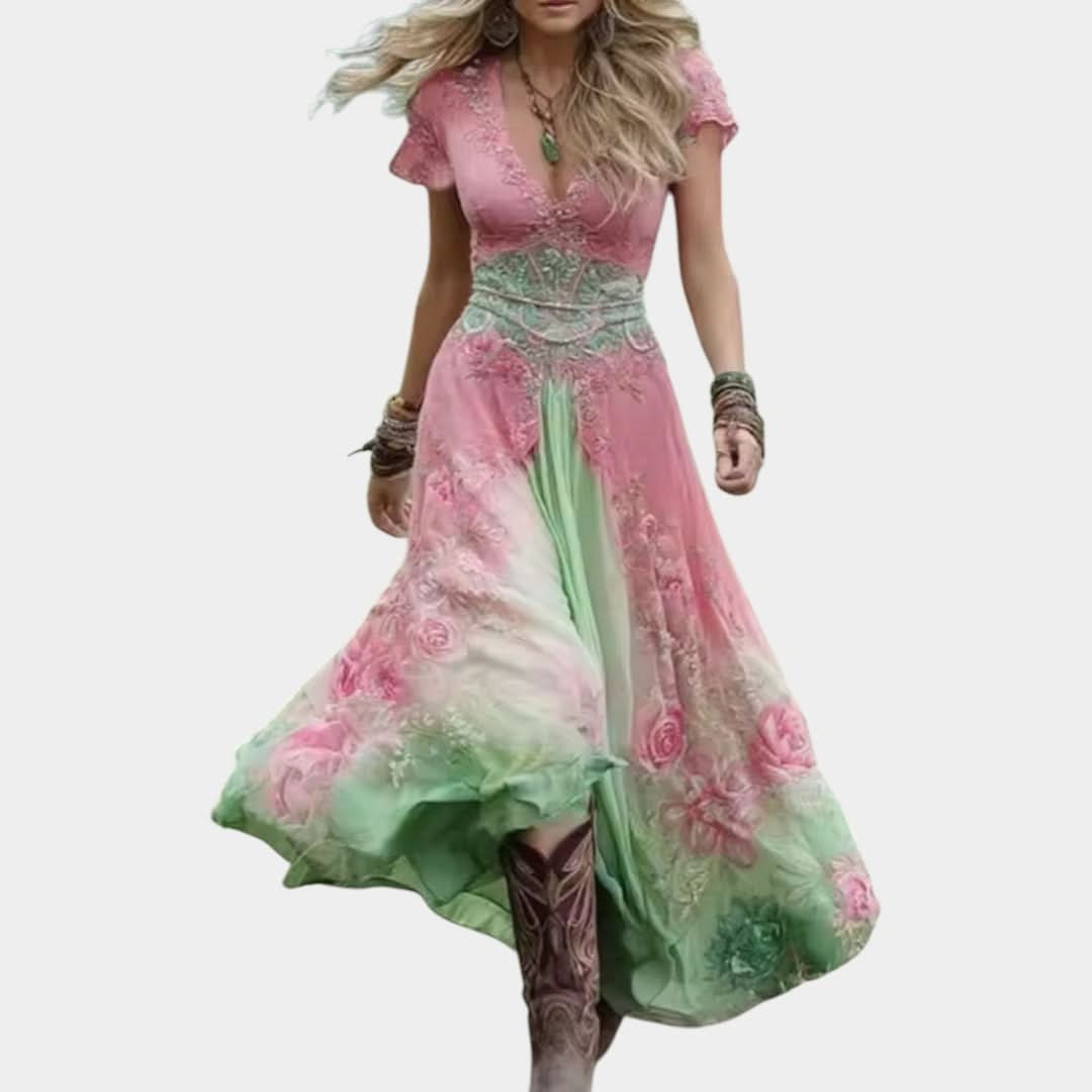 Jolana - Prispôsobené a splývavé kvetinové šaty